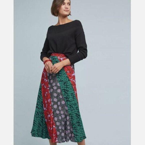 Maeve Anthropologie Foster patchwork midi skirt, size 8 - Picture 1 of 6